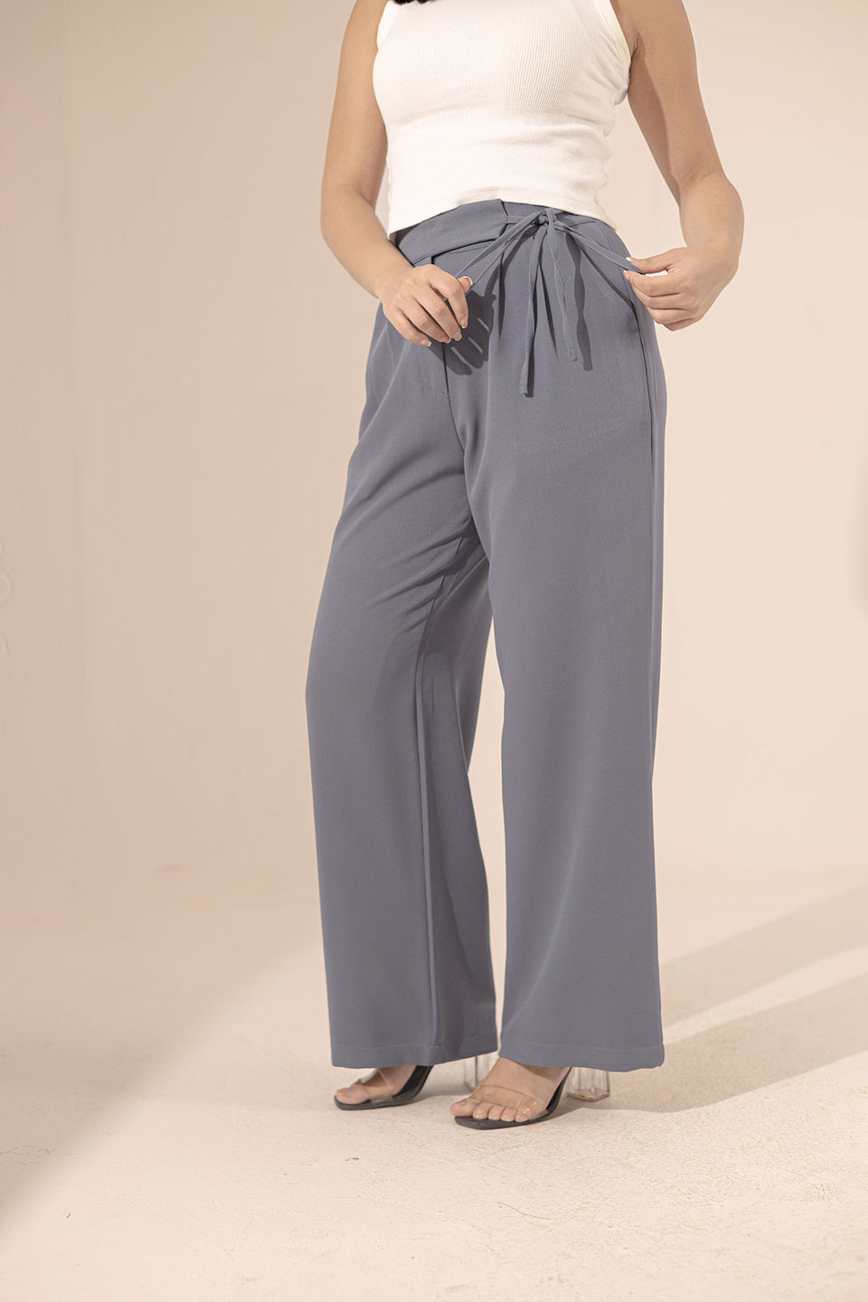 Navy Tied Wide-Leg Pants