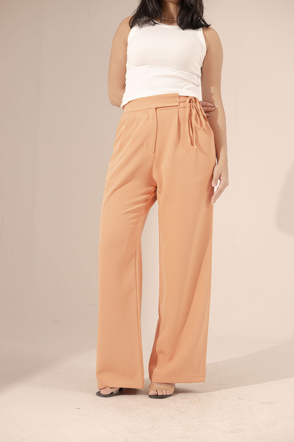 Orange Tied Wide-Leg Pants