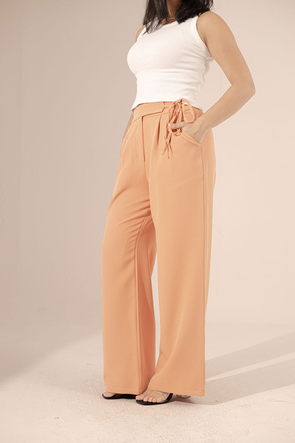 Orange Tied Wide-Leg Pants