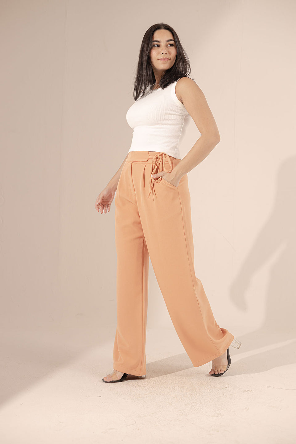 Orange Tied Wide-Leg Pants