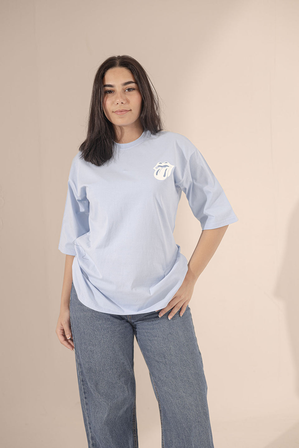Blue Printed Oversize T-shirt