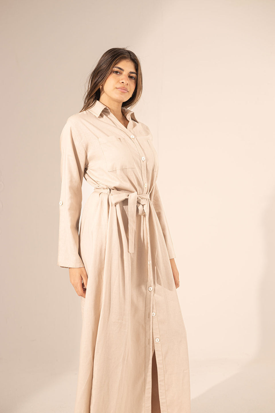Beige Summer Linen Dress