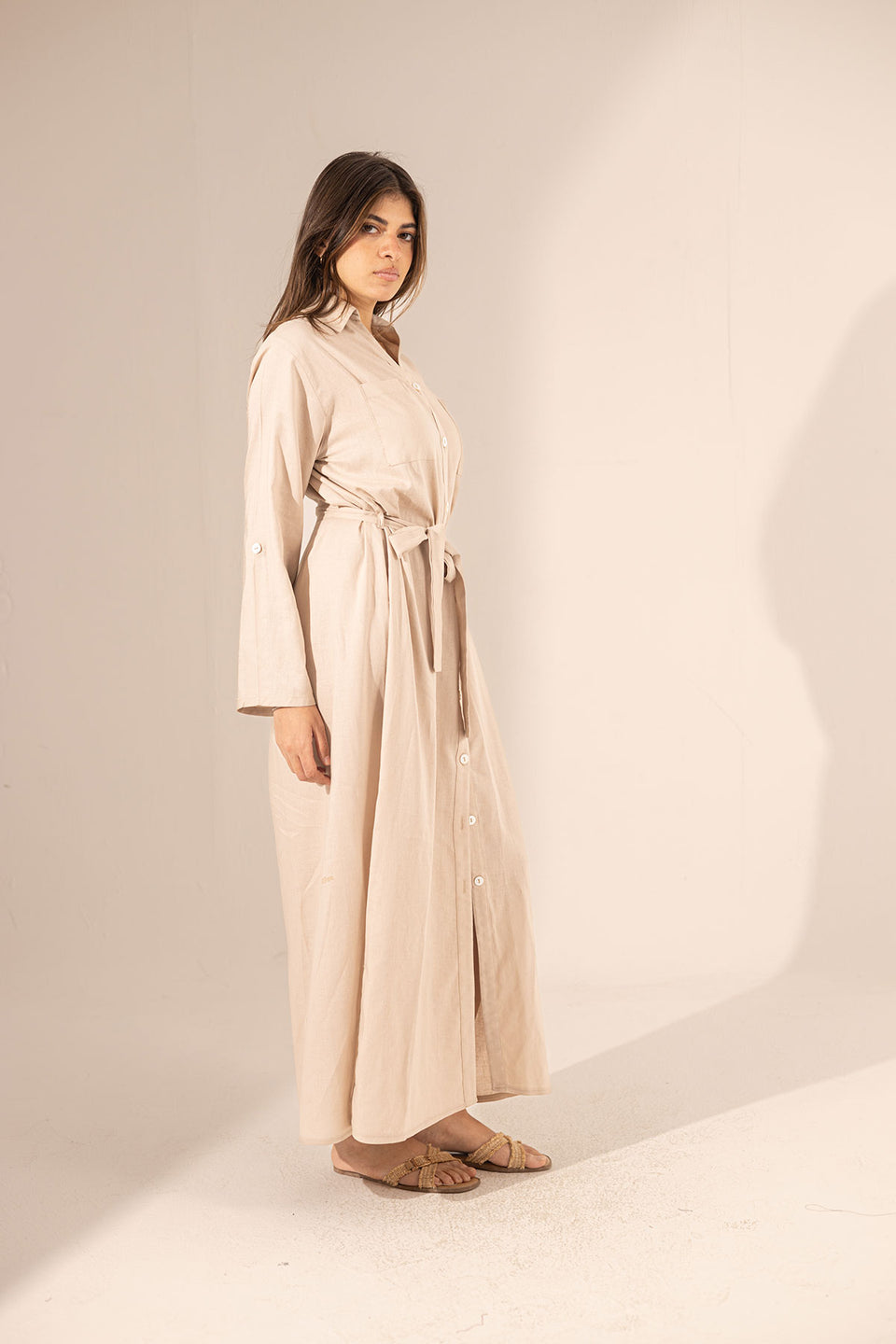 Beige Summer Linen Dress