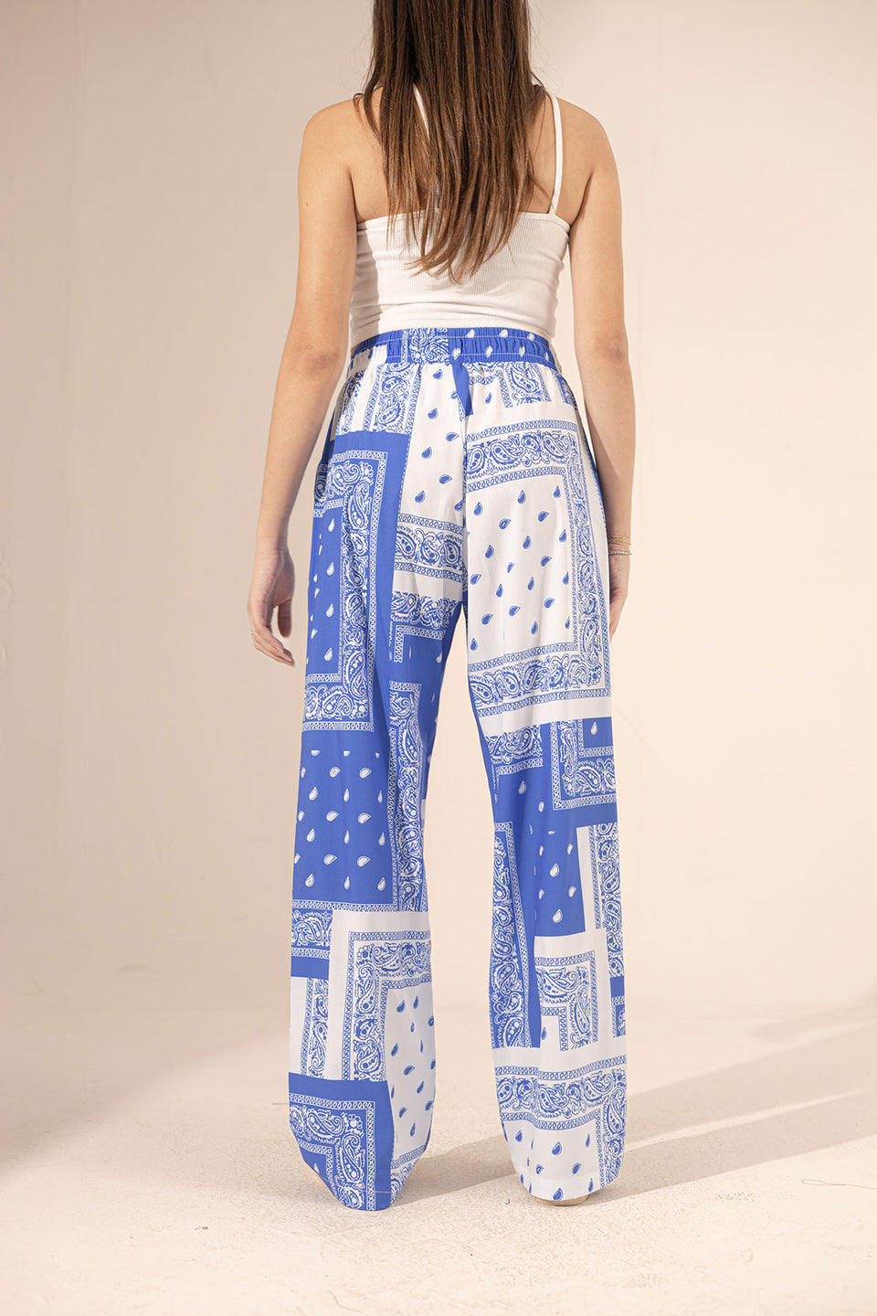 Blue Printed Wide Leg Pants
