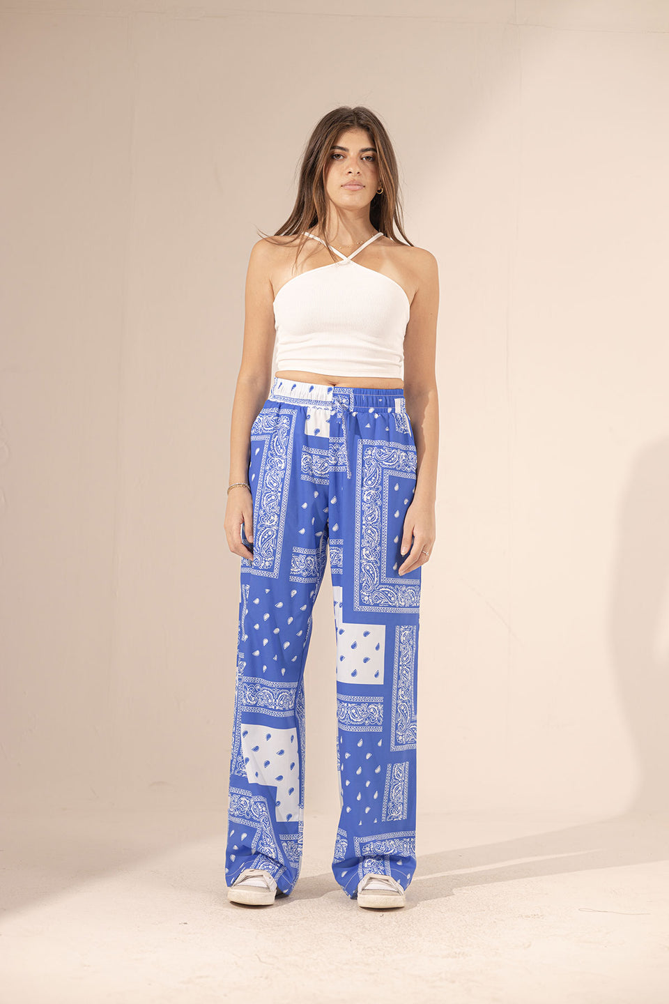 Blue Printed Wide Leg Pants