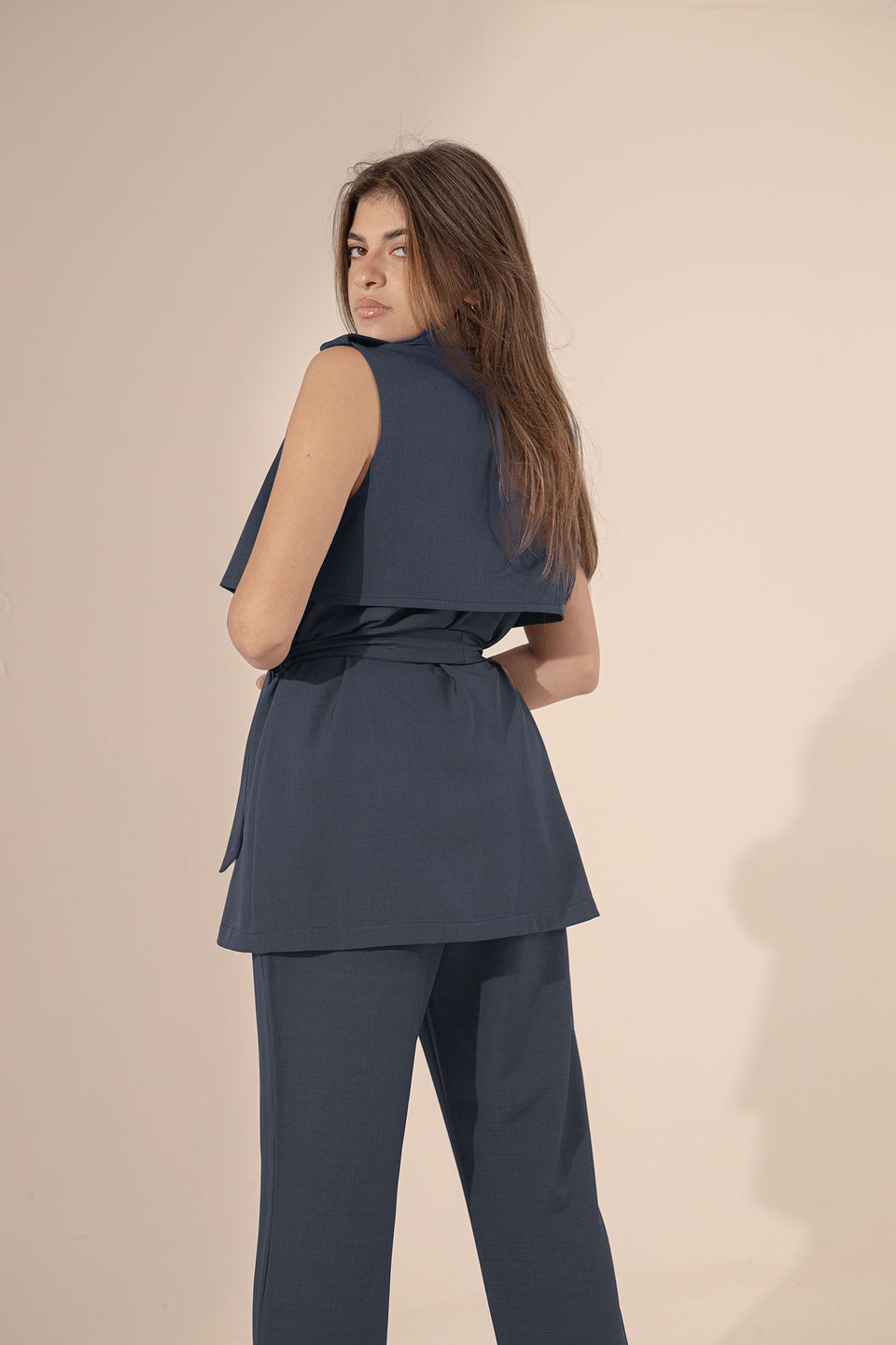 Navy Sleevless Formal Tied Set