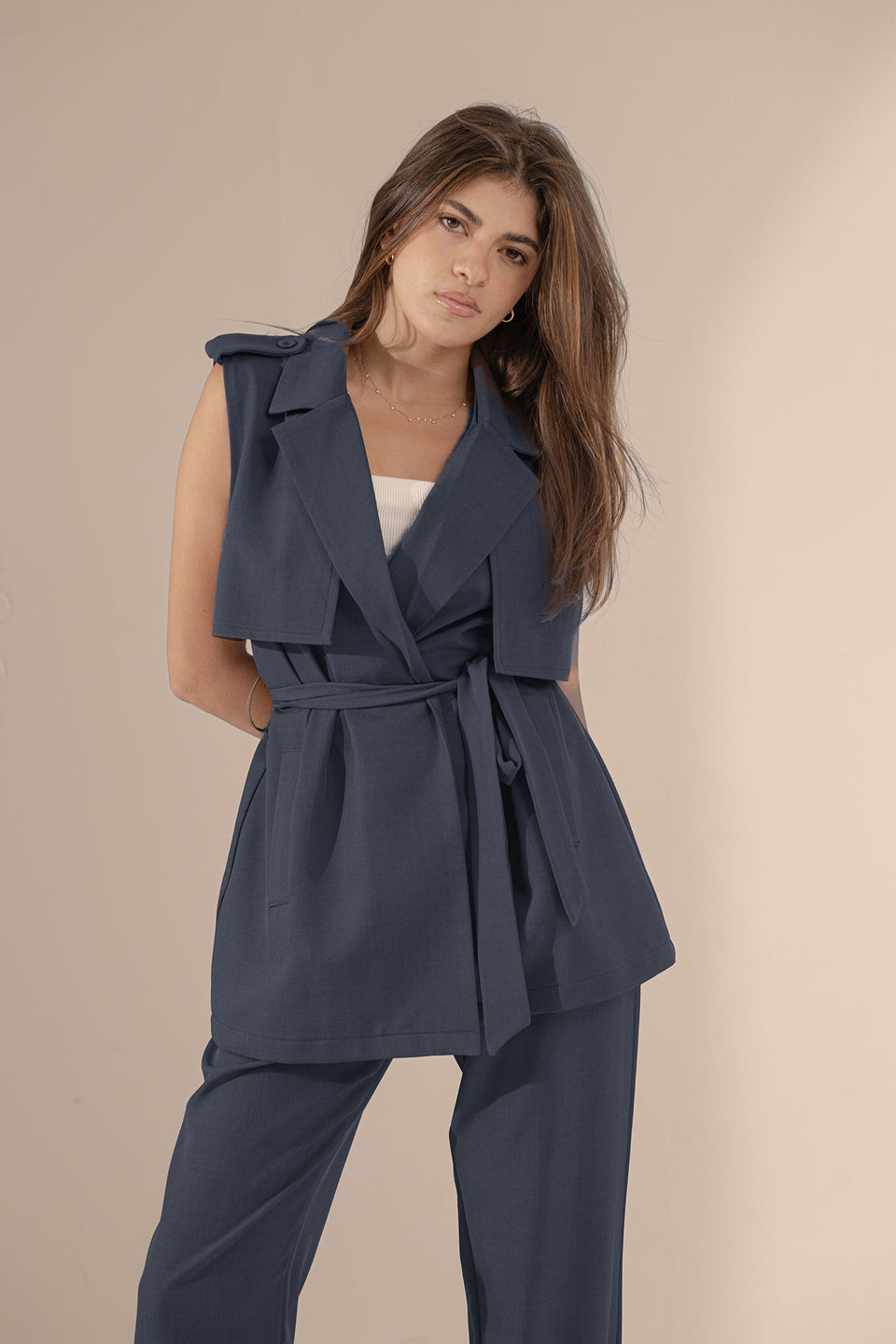 Navy Sleevless Formal Tied Set