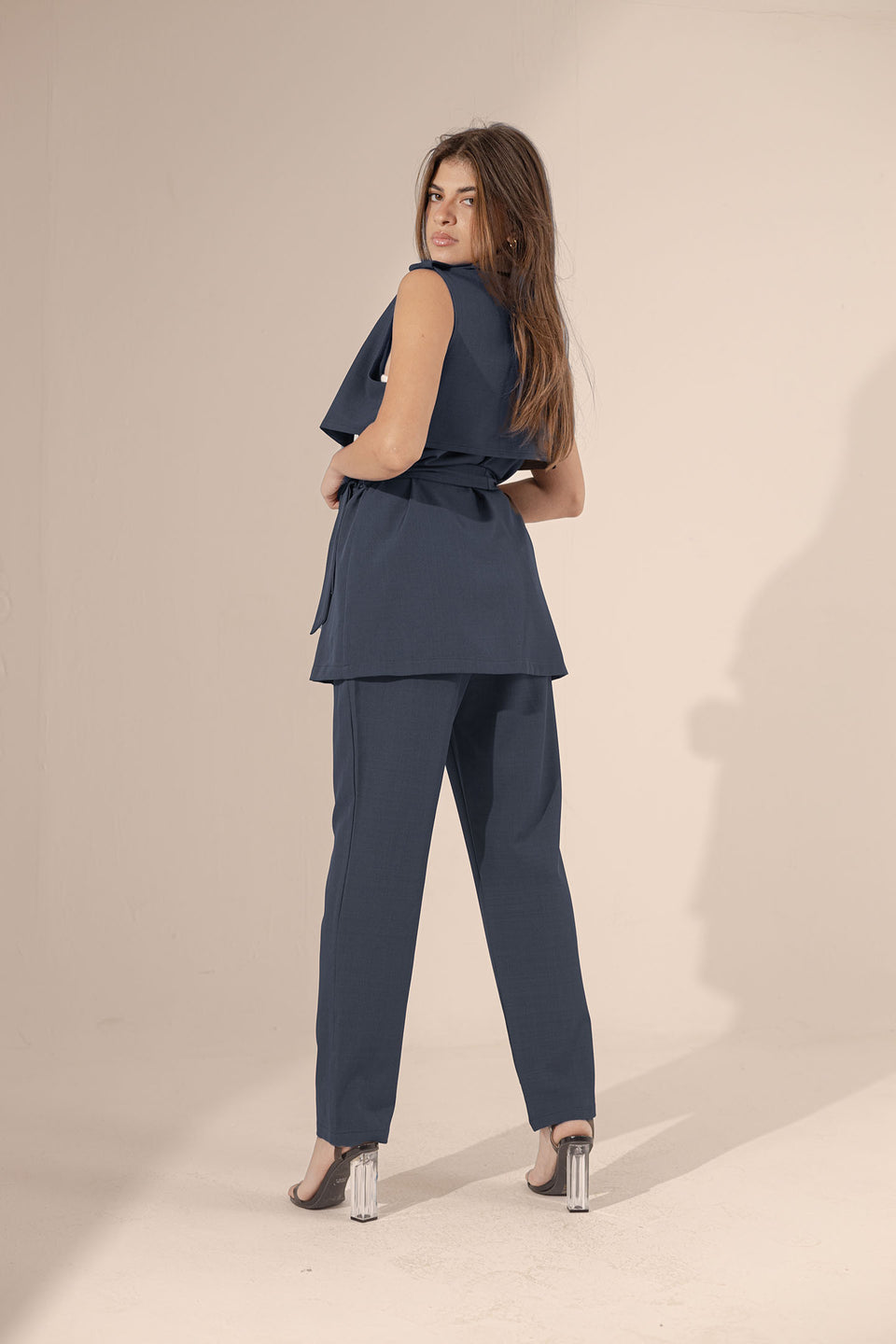 Navy Sleevless Formal Tied Set