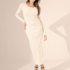 Beige Rounded Basic Dress