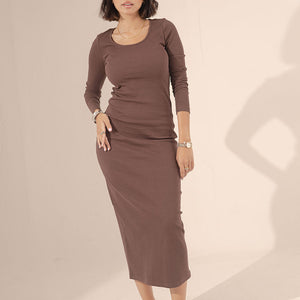 Brown Rounded Basic Dress