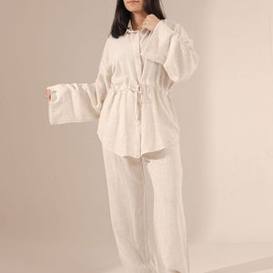Beige Pure Linen Tied Set