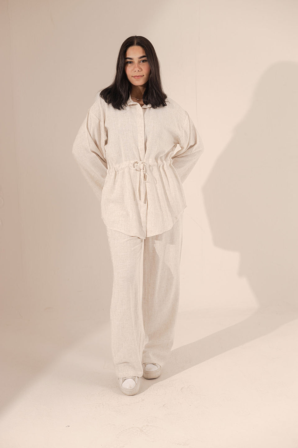 Beige Pure Linen Tied Set