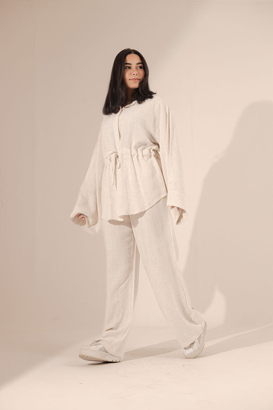 Beige Pure Linen Tied Set