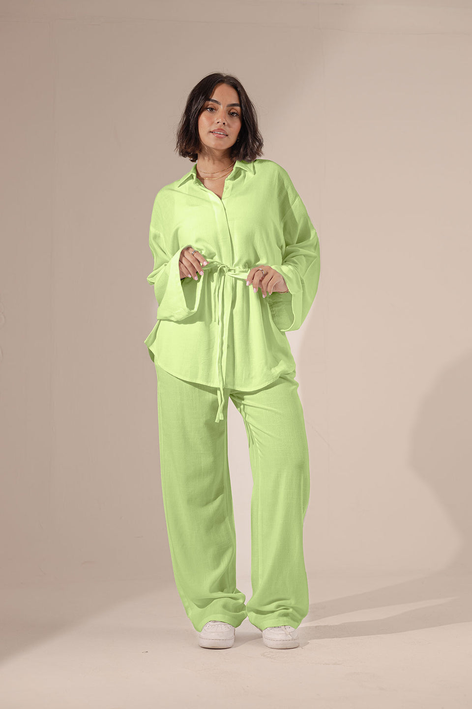 Lime Pure Linen Tied Set