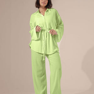 Lime Pure Linen Tied Set