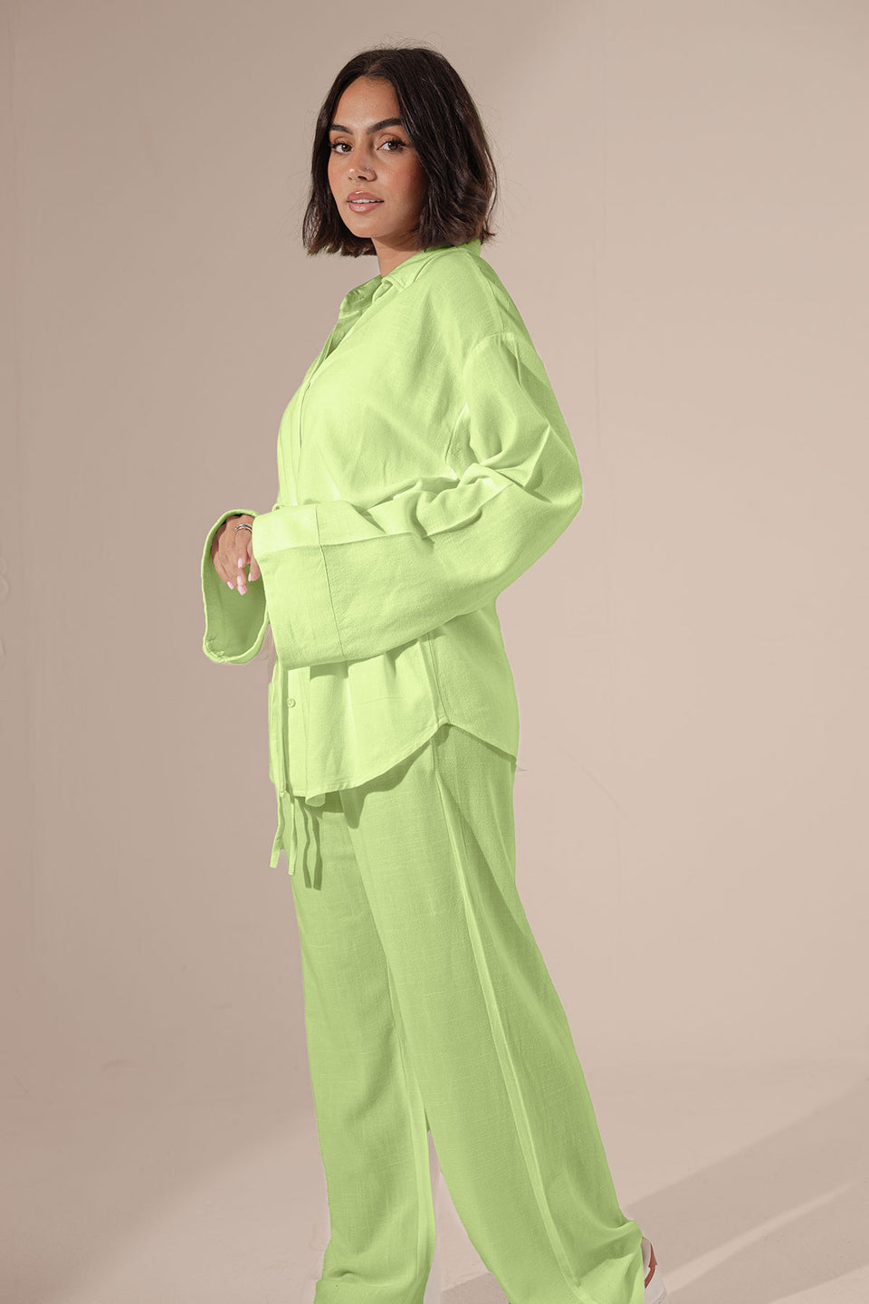 Lime Pure Linen Tied Set