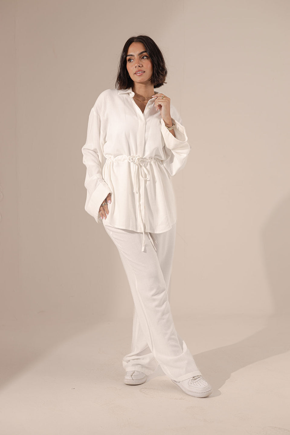 White Pure Linen Tied Set