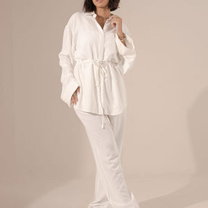 White Pure Linen Tied Set