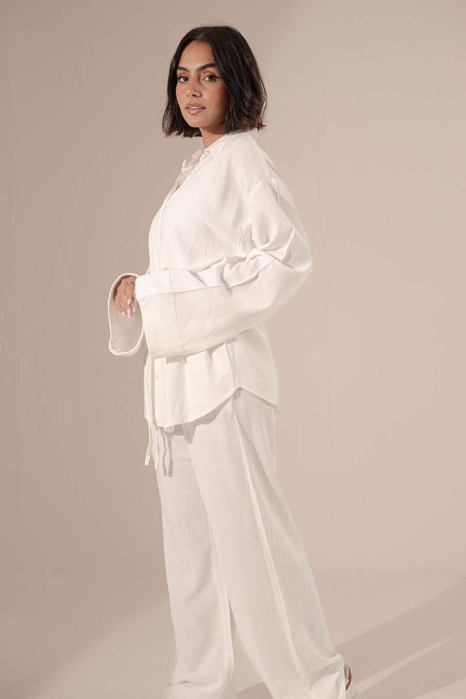 White Pure Linen Tied Set
