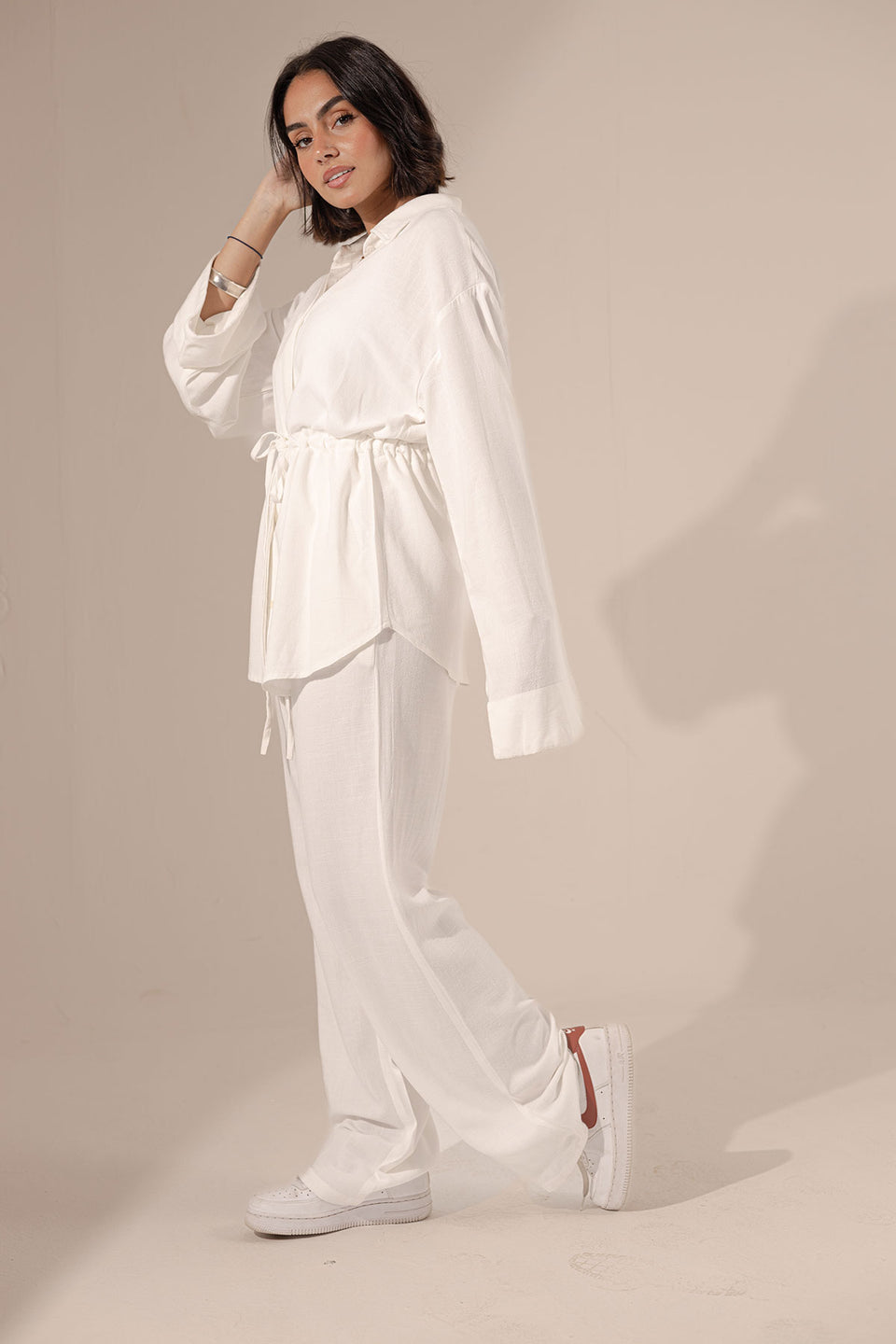 White Pure Linen Tied Set