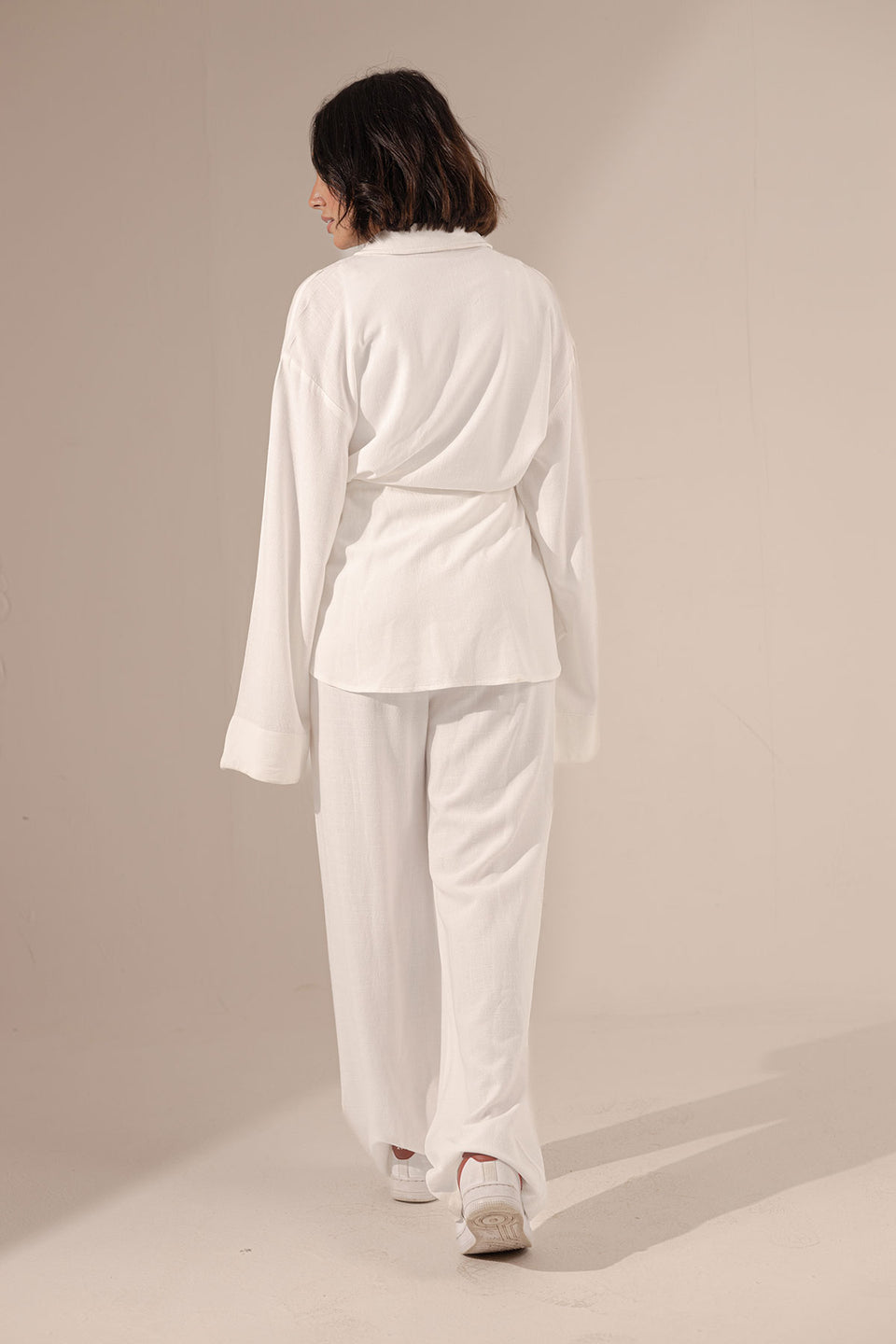 White Pure Linen Tied Set