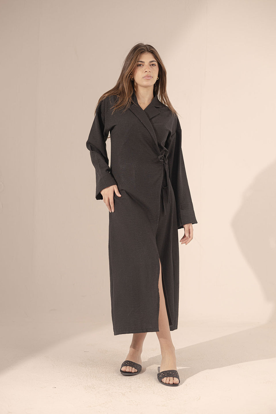 Black Wrap Linen Summer Dress