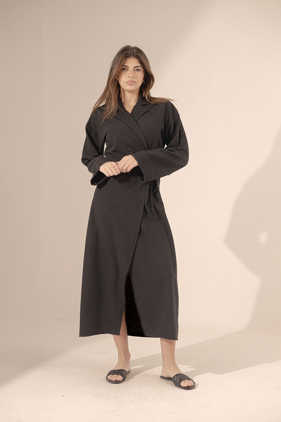Black Wrap Linen Summer Dress