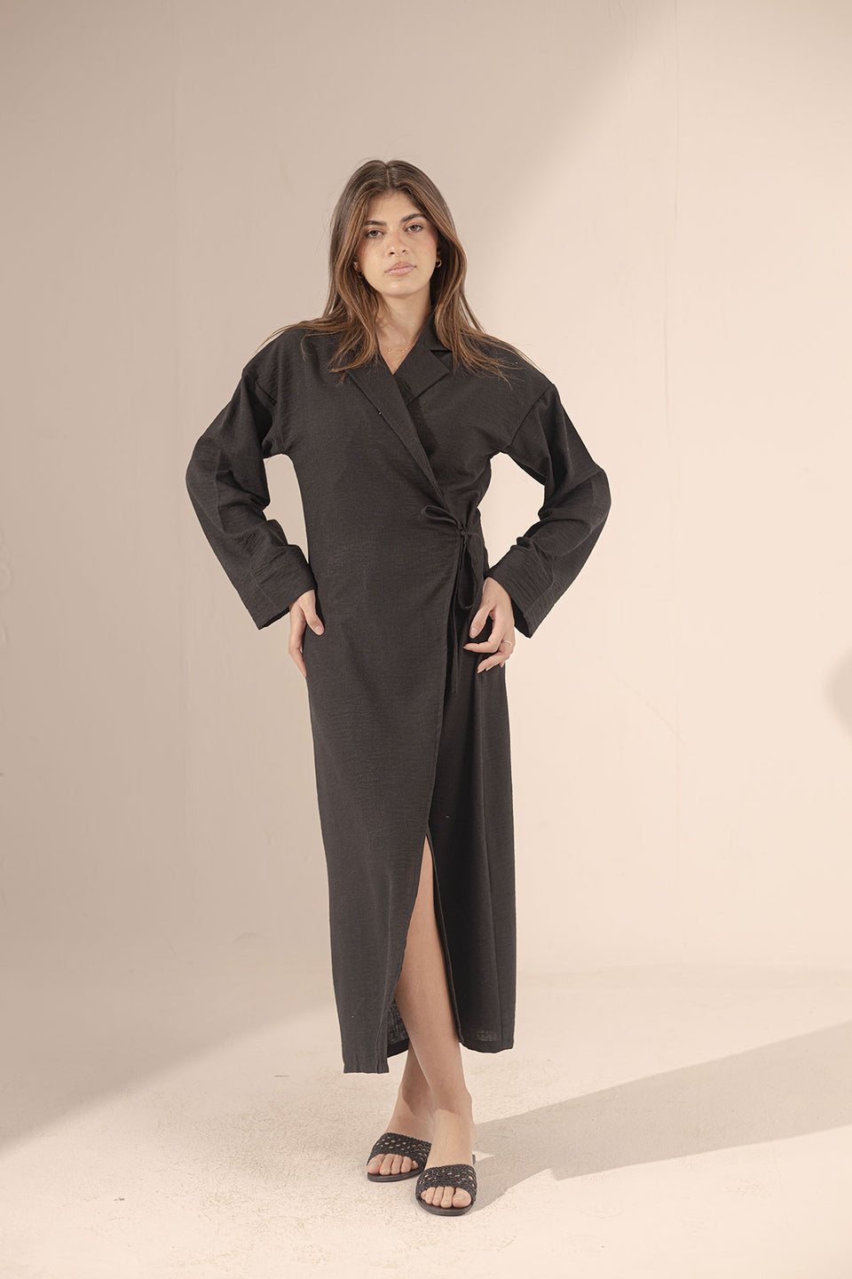 Black Wrap Linen Summer Dress