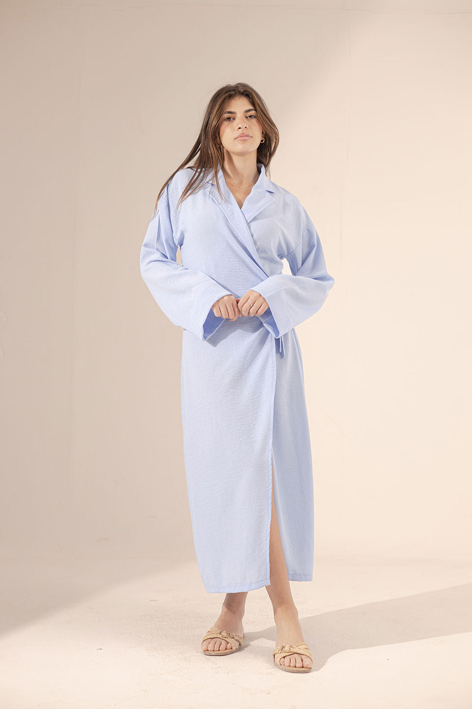 Blue Wrap Linen Summer Dress