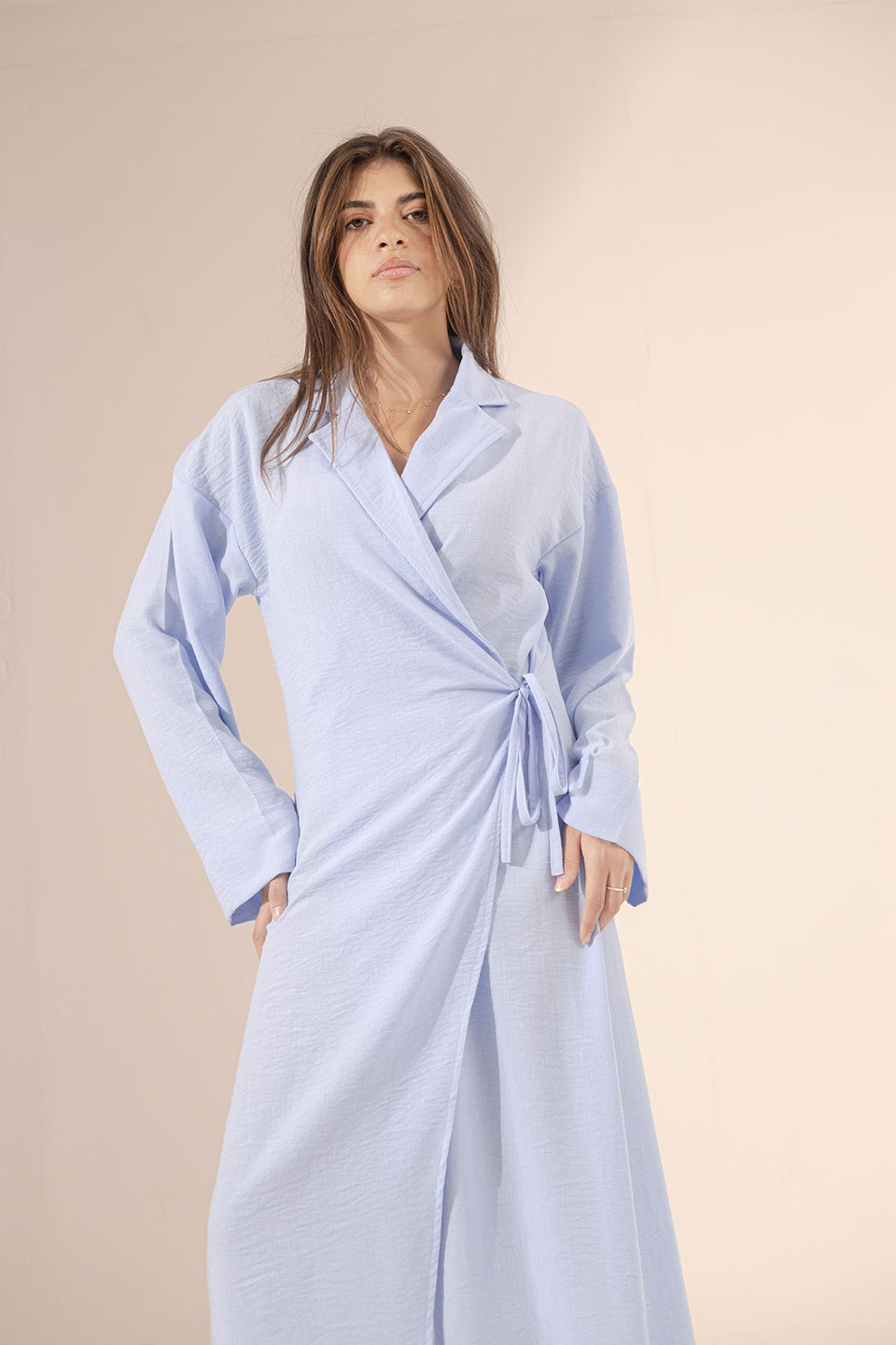 Blue Wrap Linen Summer Dress