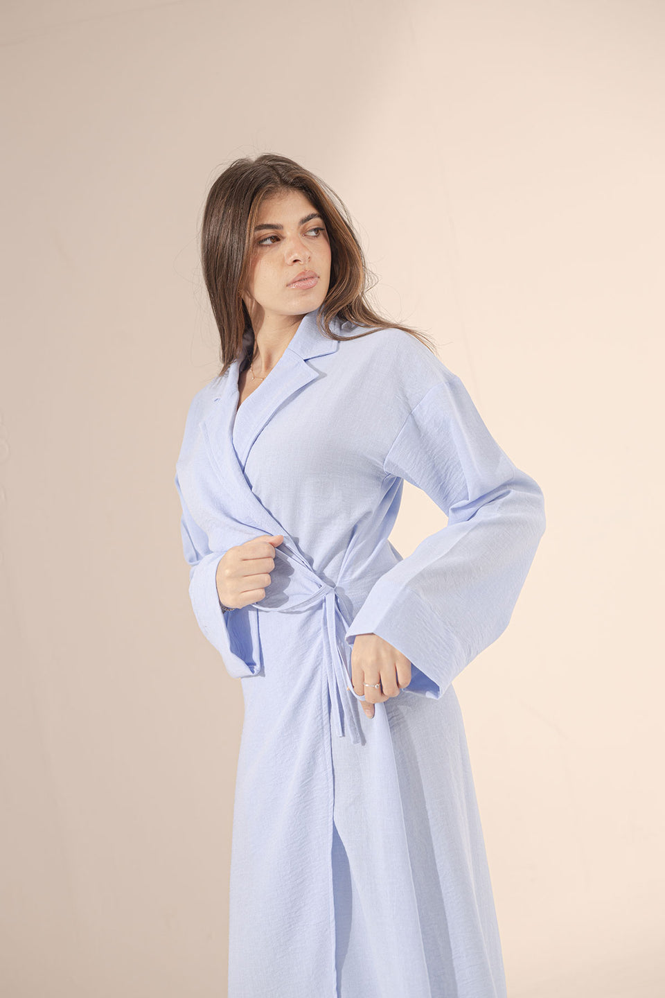 Blue Wrap Linen Summer Dress