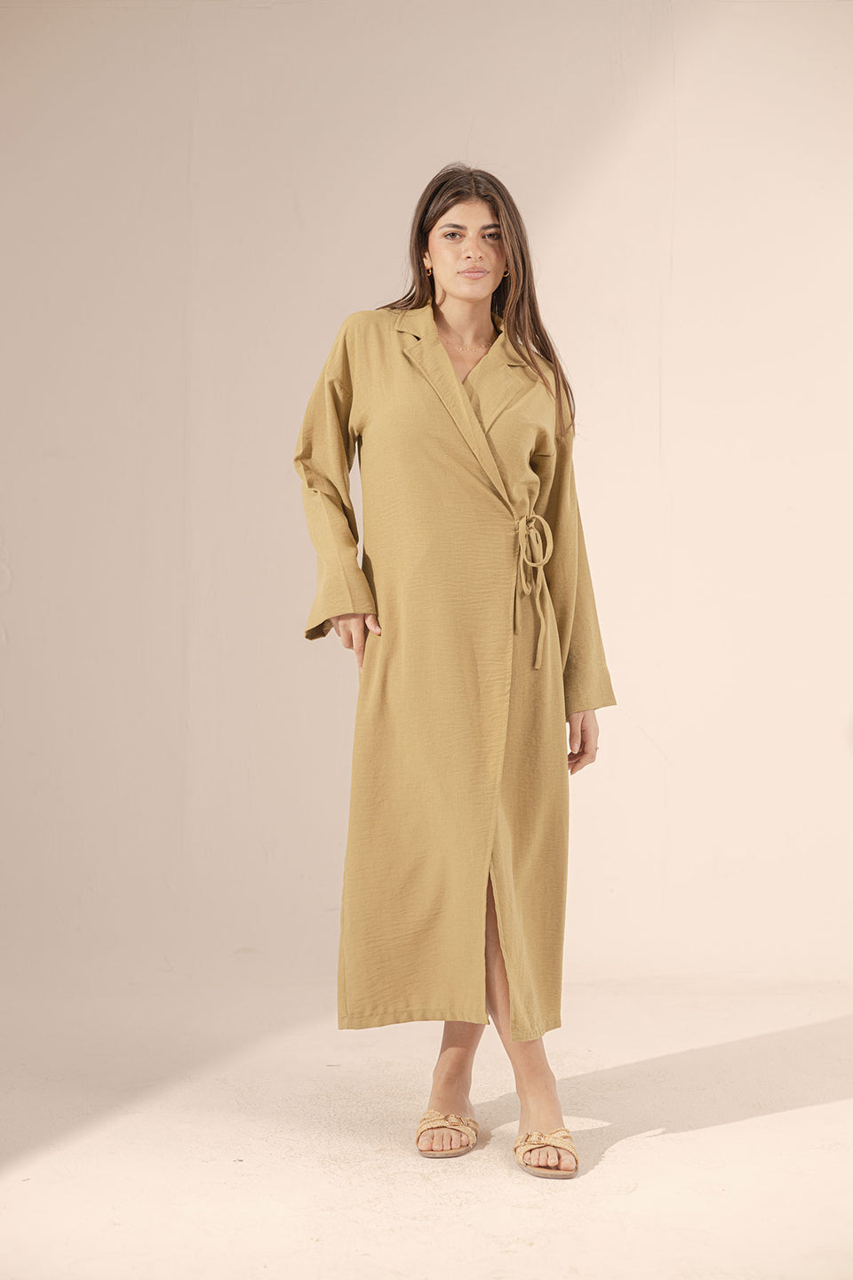 Olive Wrap Linen Summer Dress