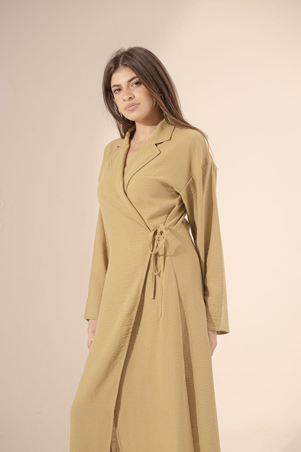 Olive Wrap Linen Summer Dress