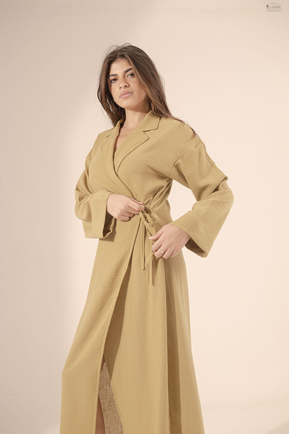 Olive Wrap Linen Summer Dress