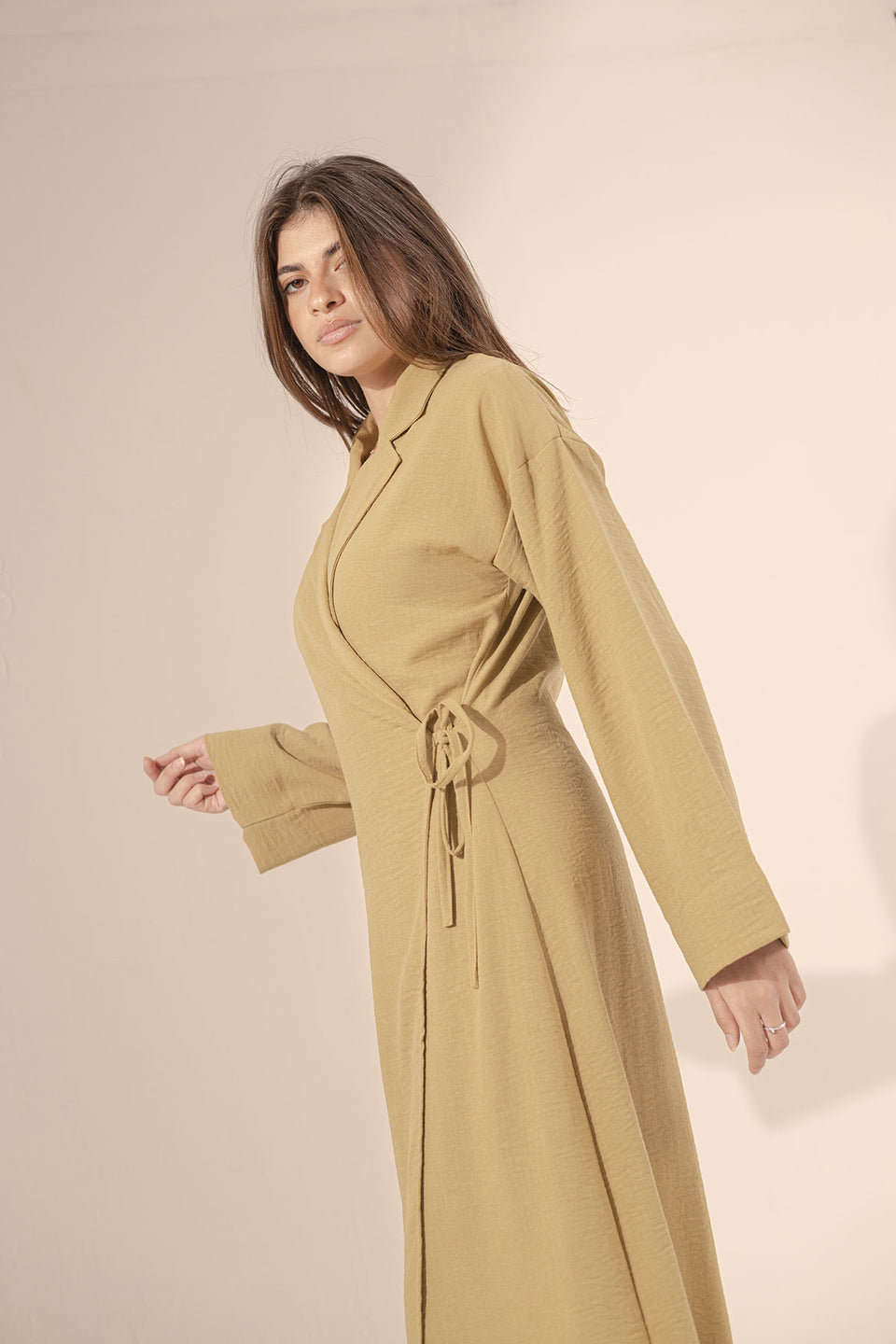 Olive Wrap Linen Summer Dress