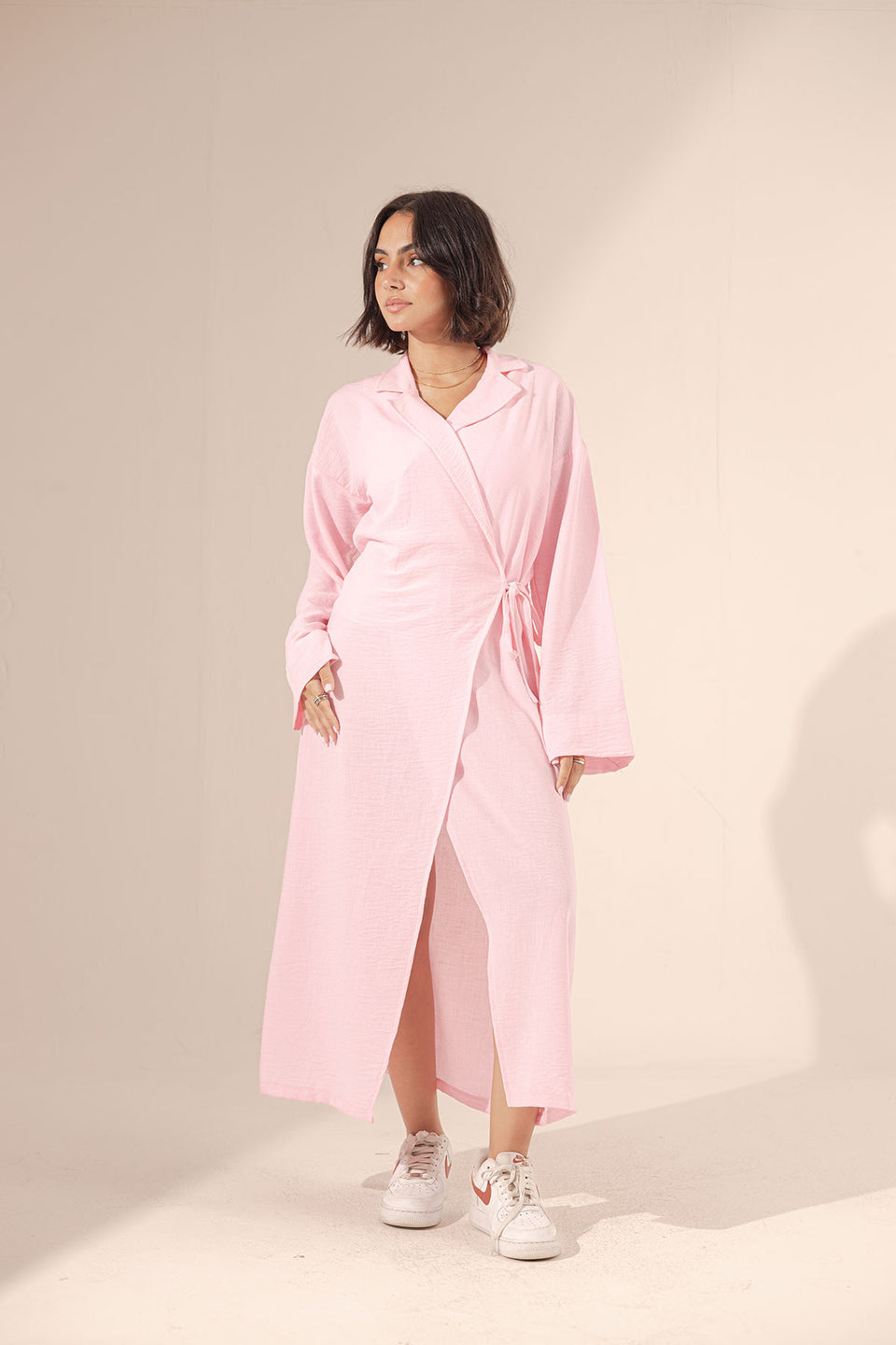 Pink Wrap Linen Summer Dress