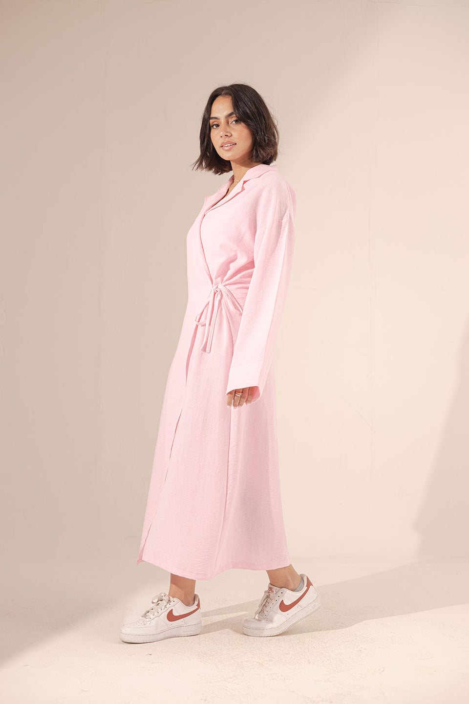 Pink Wrap Linen Summer Dress