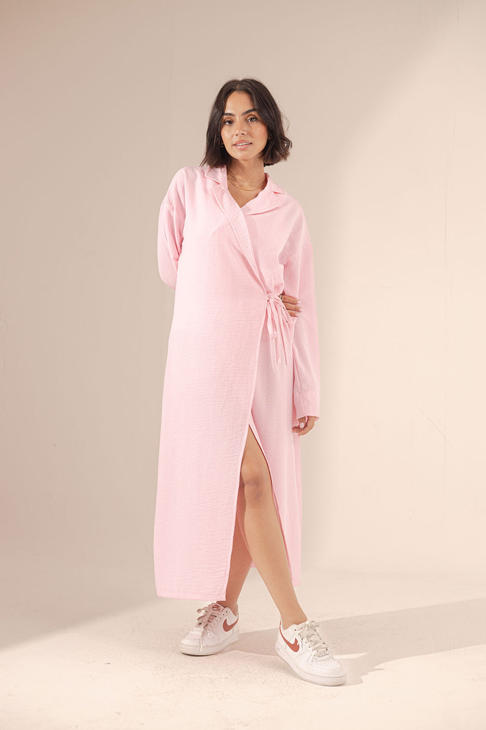 Pink Wrap Linen Summer Dress