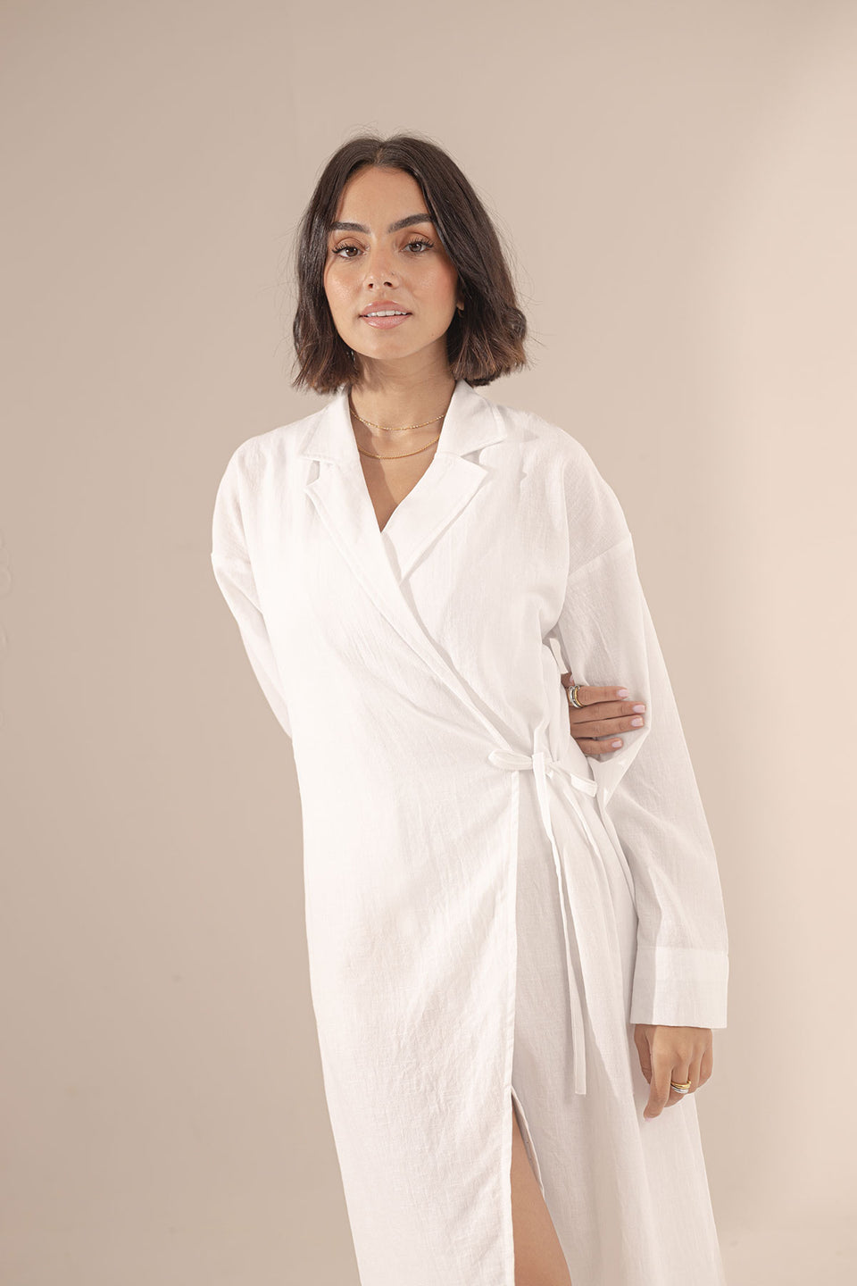 White Wrap Linen Summer Dress