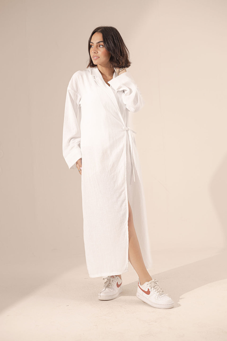 White Wrap Linen Summer Dress