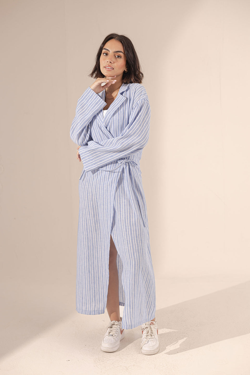 Blue Wrap Striped Summer Dress