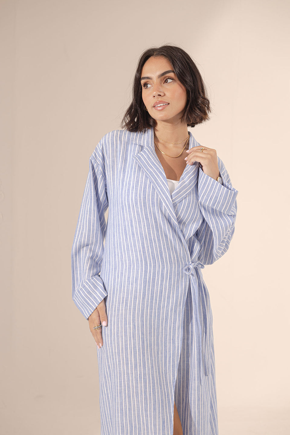 Blue Wrap Striped Summer Dress