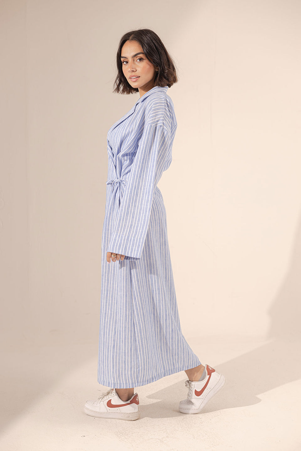 Blue Wrap Striped Summer Dress