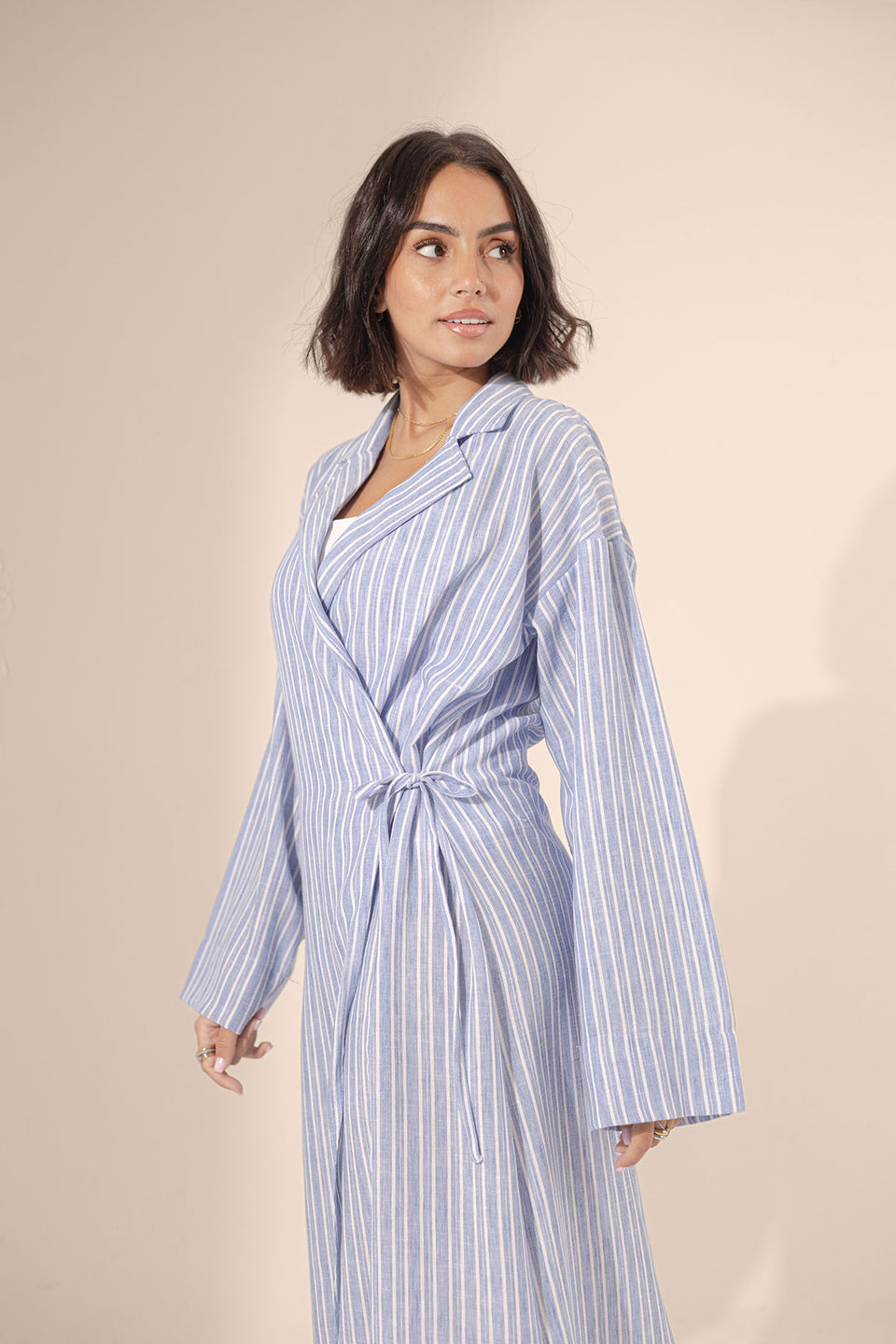 Blue Wrap Striped Summer Dress