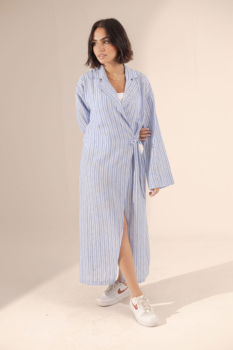 Blue Wrap Striped Summer Dress