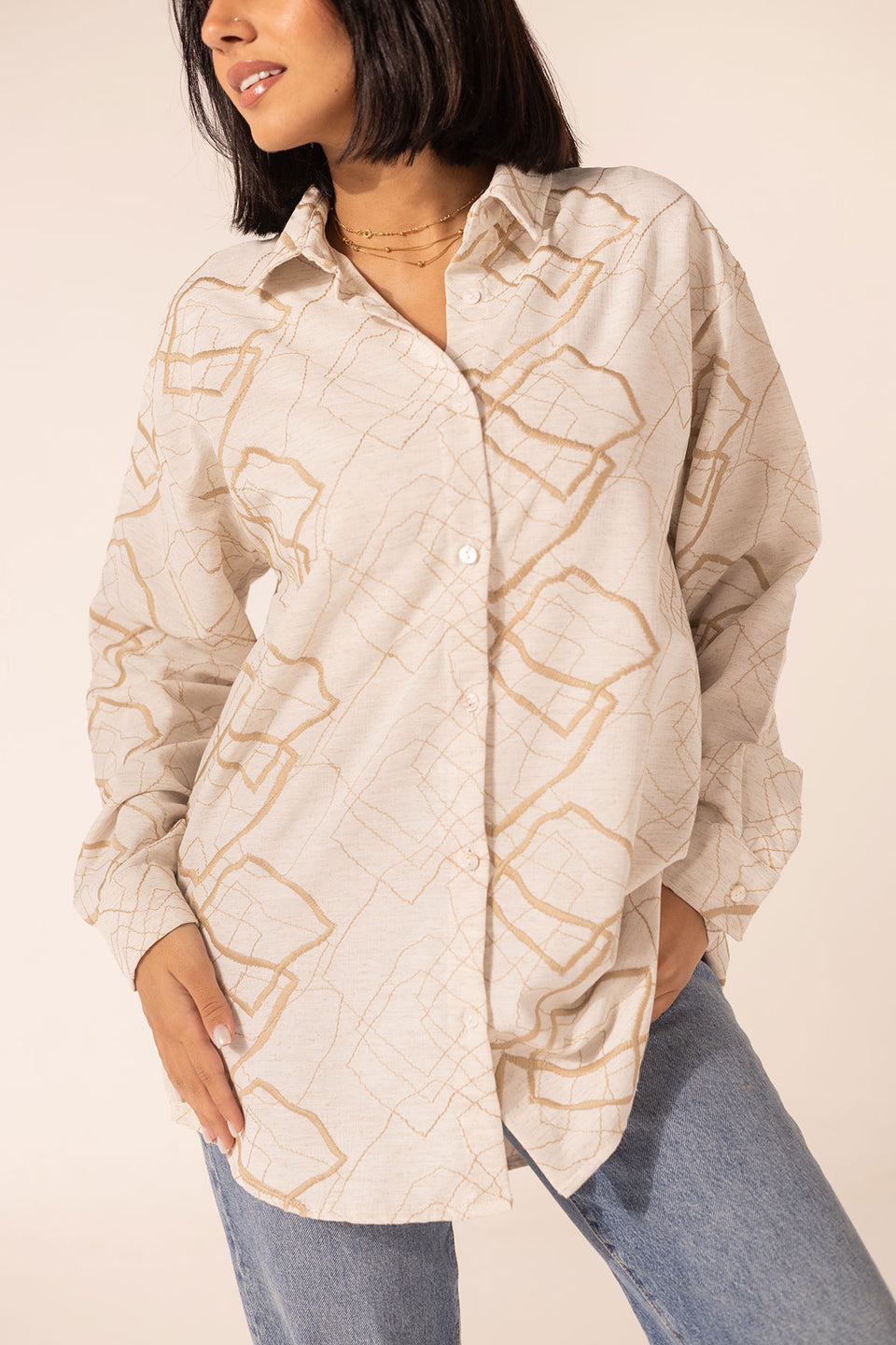 Beige Embroidered Shirt