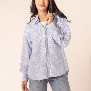 Blue Embroidered Checkers Shirt