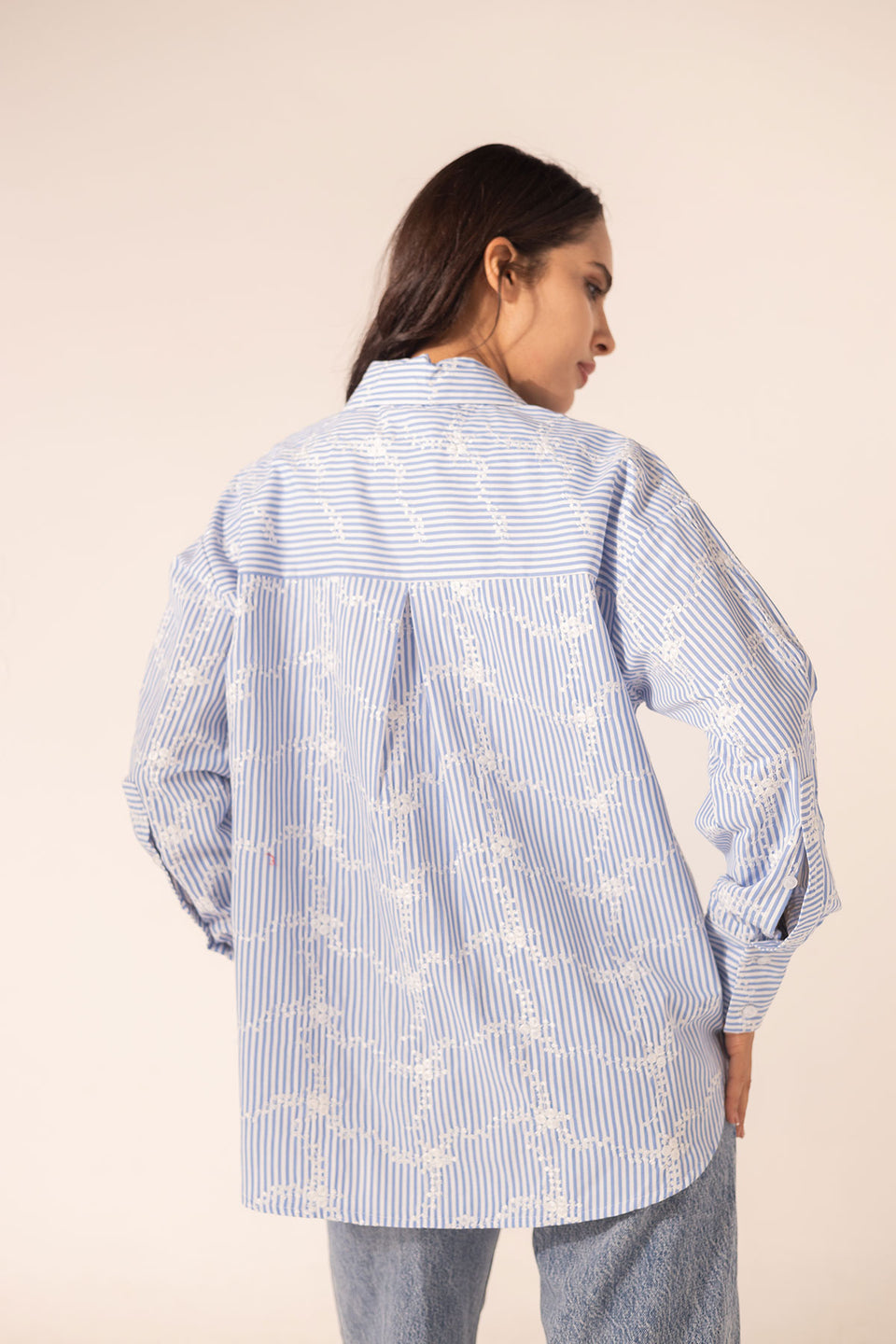 Blue Embroidered Checkers Shirt