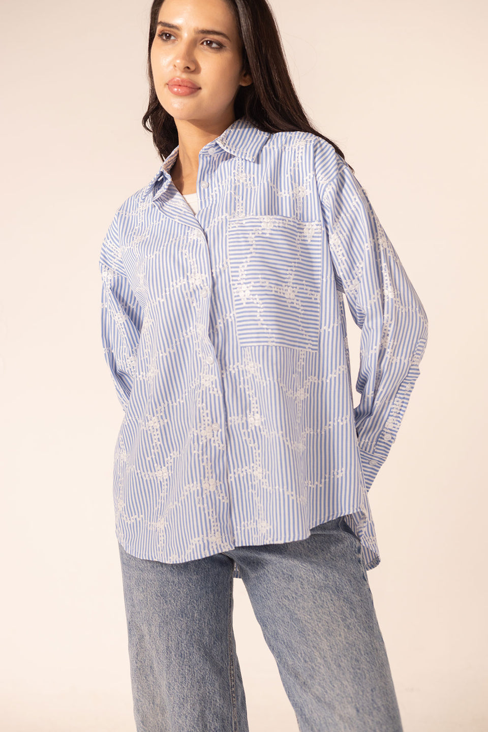 Blue Embroidered Checkers Shirt