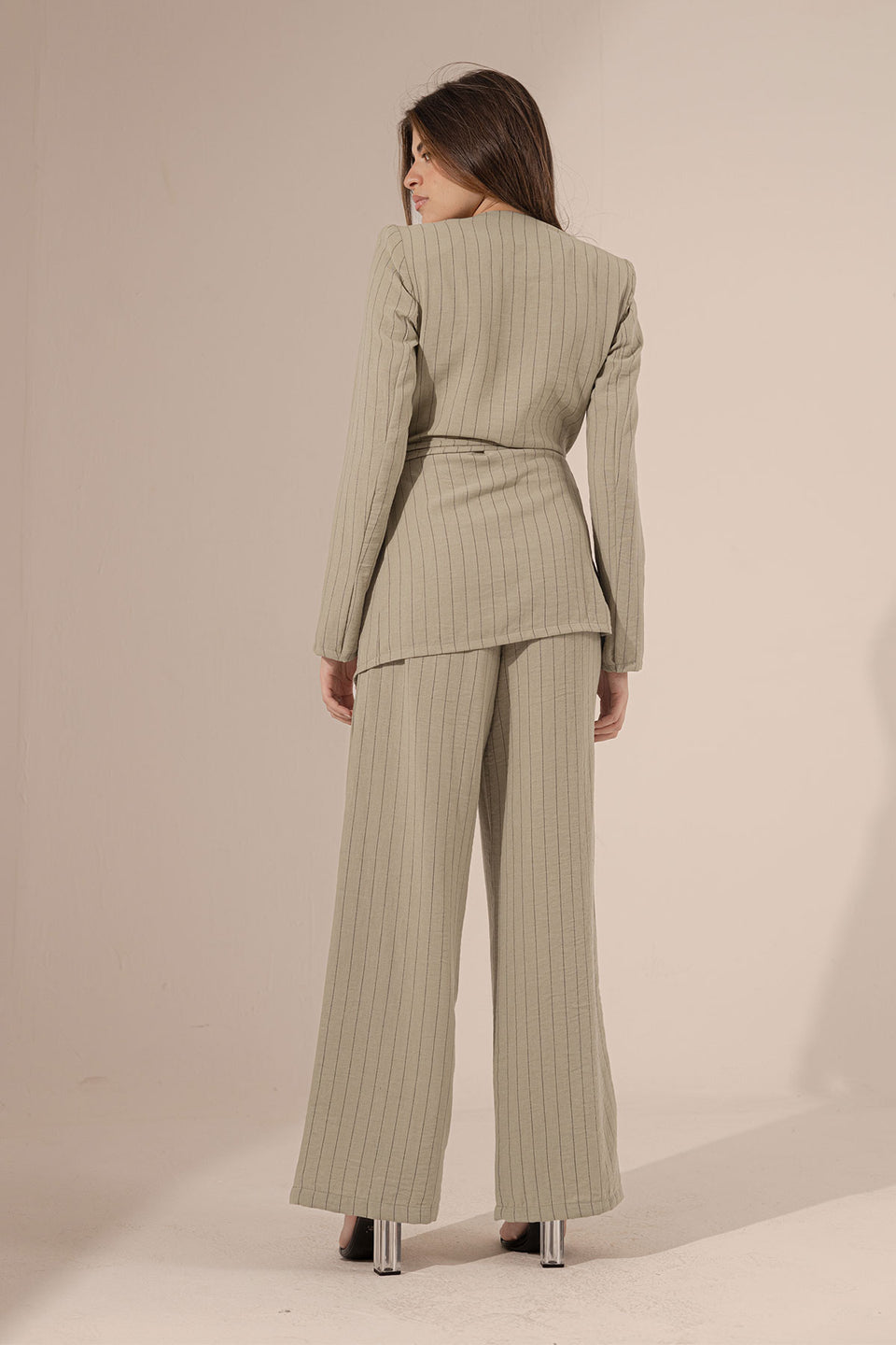 Olive Srtiped Warp Linen Blazer